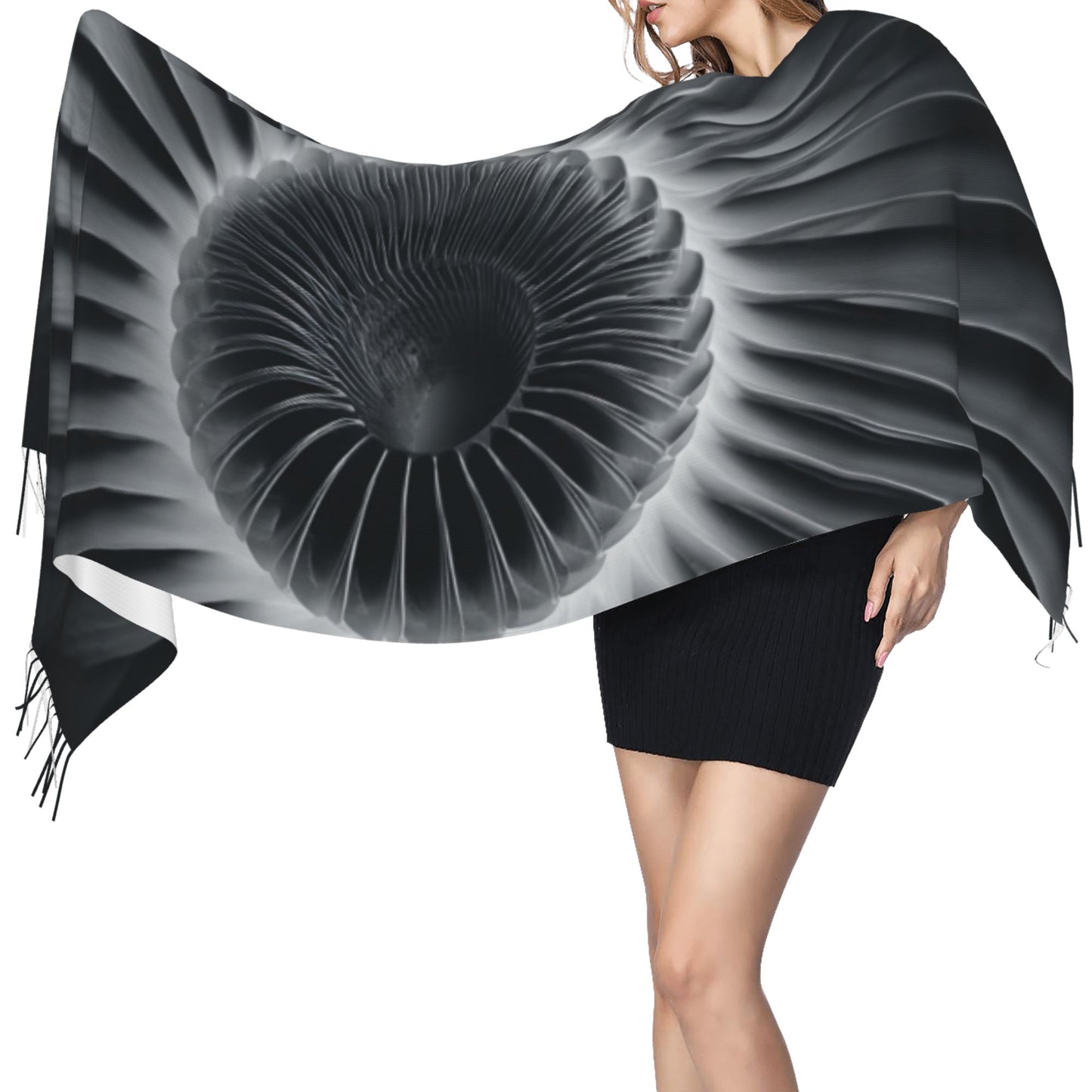 Turbine Engine Art Scarf – Faux Cashmere Oversized Winter Wrap with Industrial Minimalist Design (77" x 27")