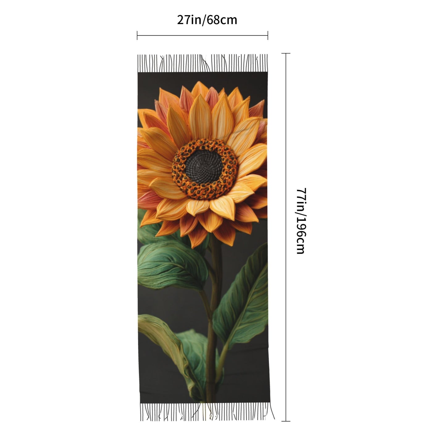 Sunflower Faux Cashmere Scarf – Long Vertical Shawl with Tassels, Warm & Artistic (77" x 27")