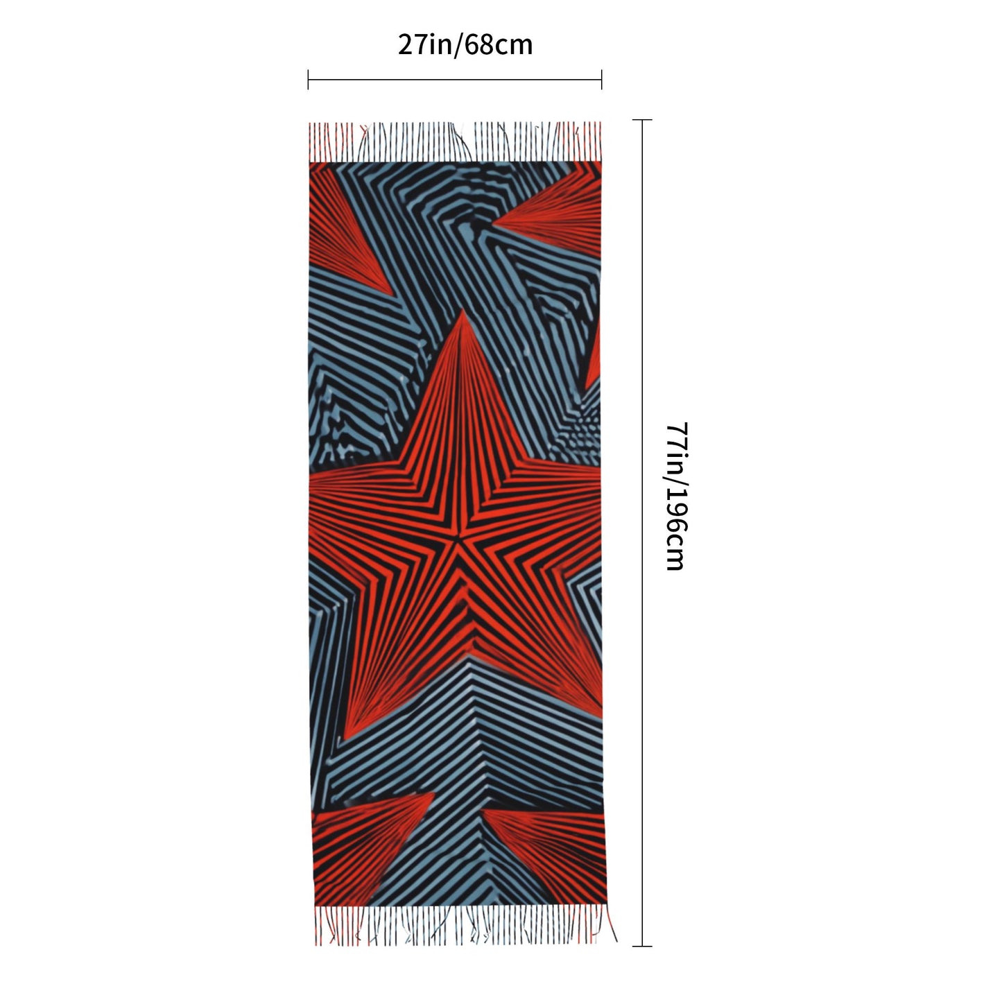 Bold Star Print Faux Cashmere Scarf – Red & Black Geometric Tassel Long Wrap (77" x 27")