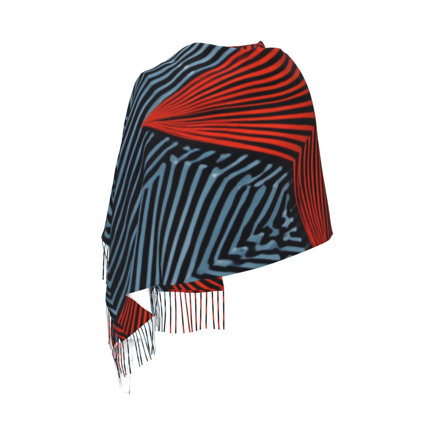 Bold Star Print Faux Cashmere Scarf – Red & Black Geometric Tassel Long Wrap (77" x 27")