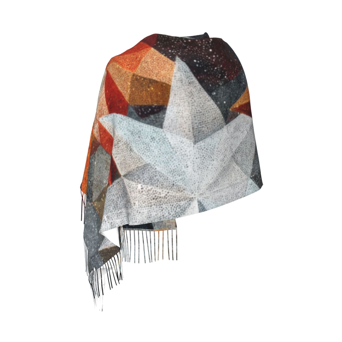 Starlight Geometry Faux Cashmere Tassel Scarf – Color Block Winter Shawl (77" x 27")