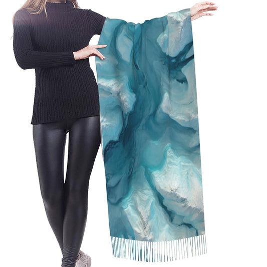 Glacier Texture Faux Cashmere Scarf with Tassels – Aerial Landscape Winter Wrap (77" x 27")