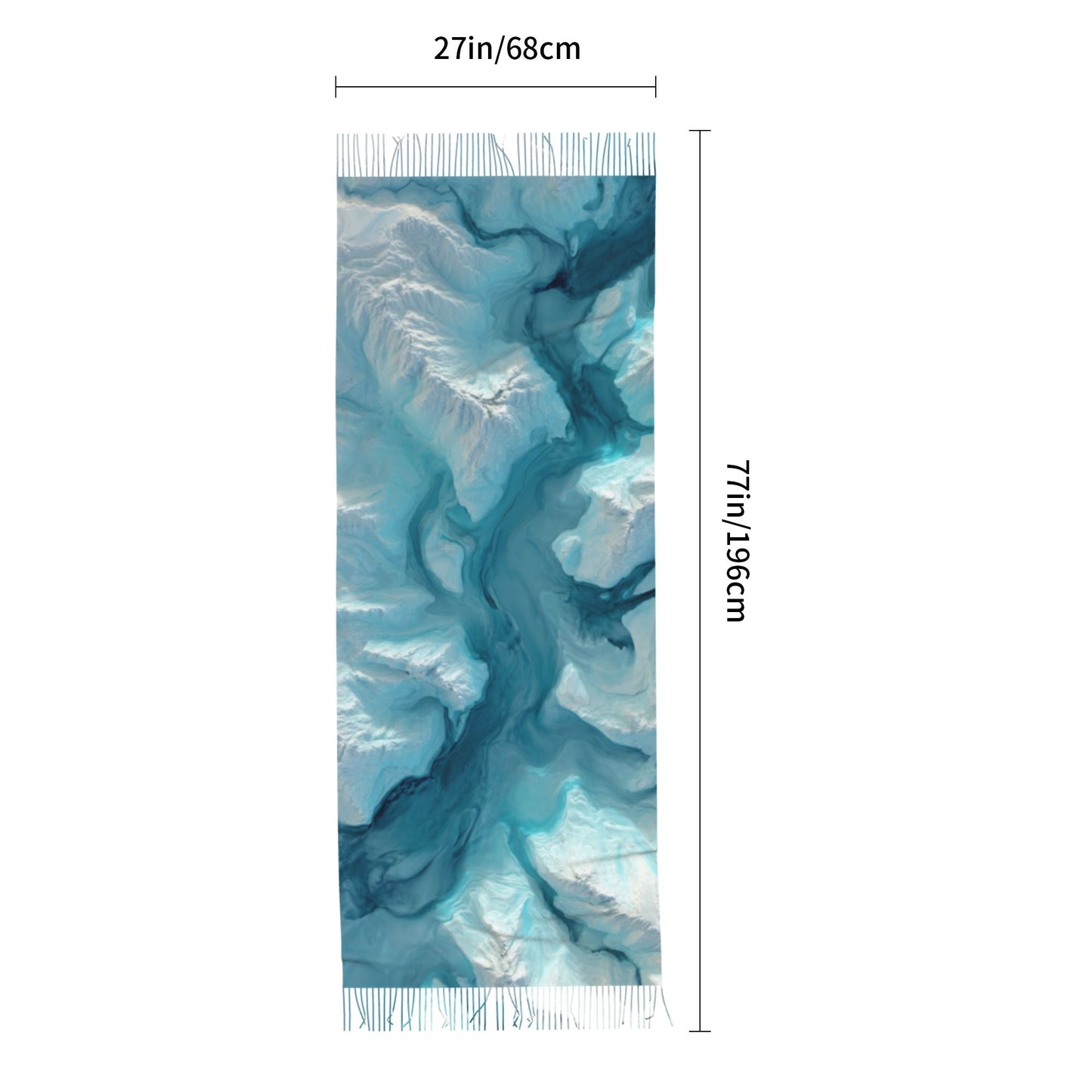 Glacier Texture Faux Cashmere Scarf with Tassels – Aerial Landscape Winter Wrap (77" x 27")