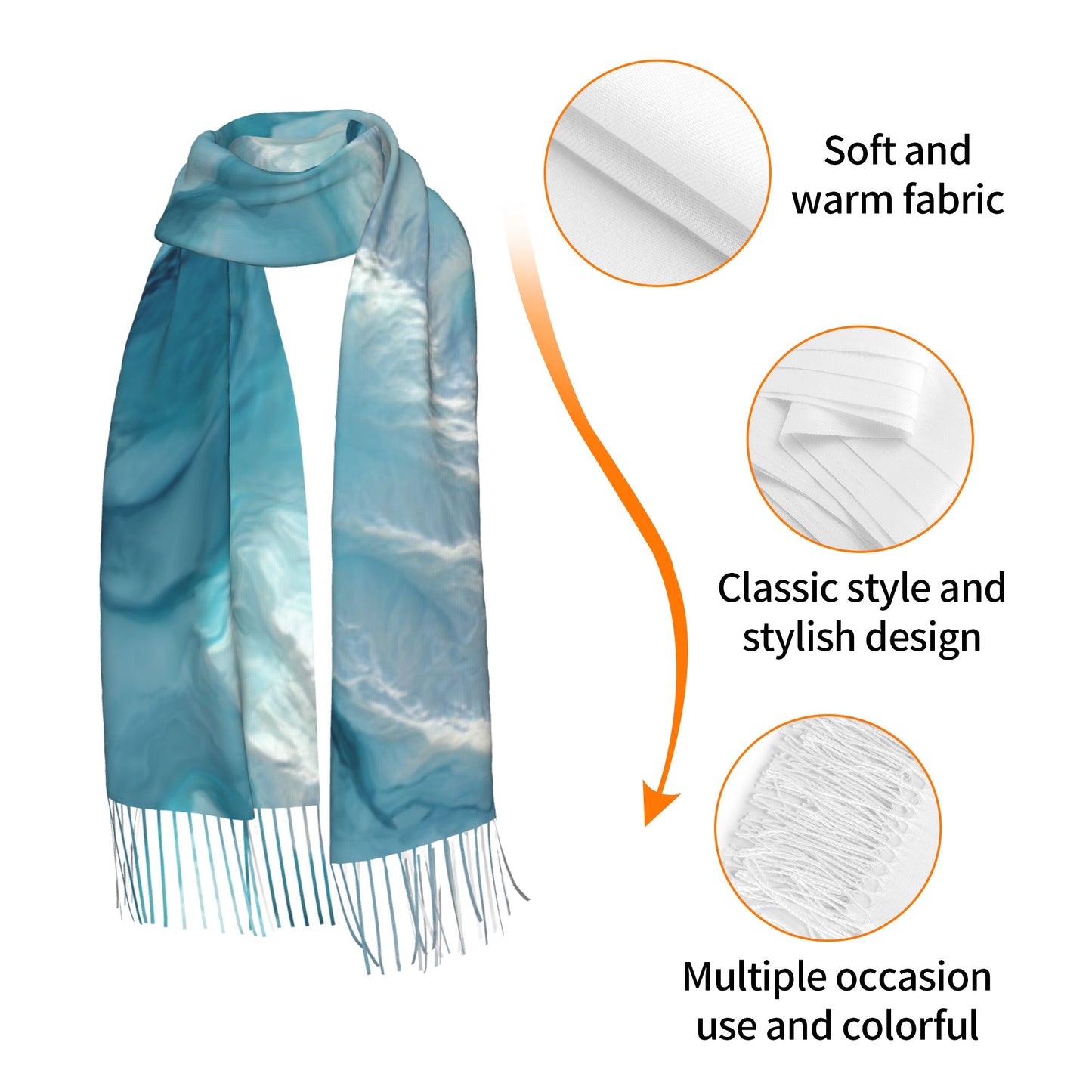 Glacier Texture Faux Cashmere Scarf with Tassels – Aerial Landscape Winter Wrap (77" x 27")