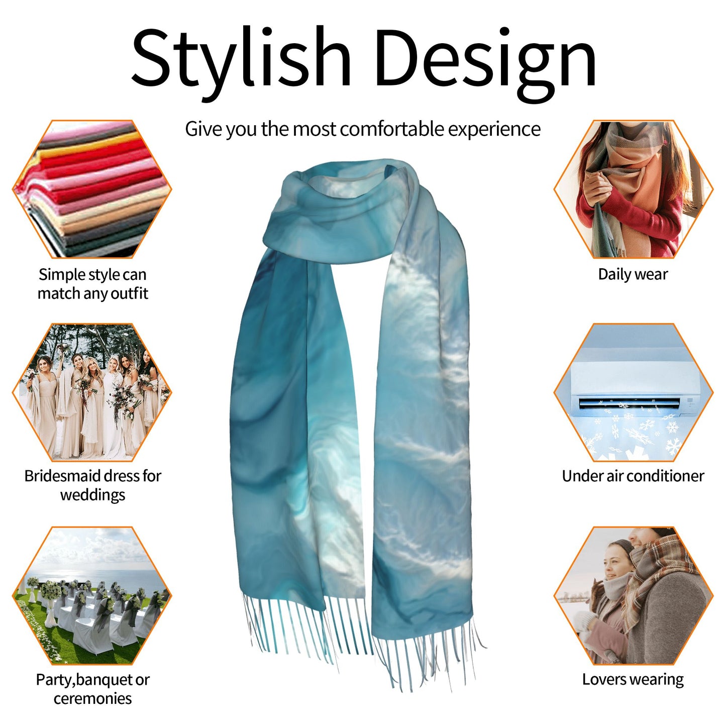 Glacier Texture Faux Cashmere Scarf with Tassels – Aerial Landscape Winter Wrap (77" x 27")