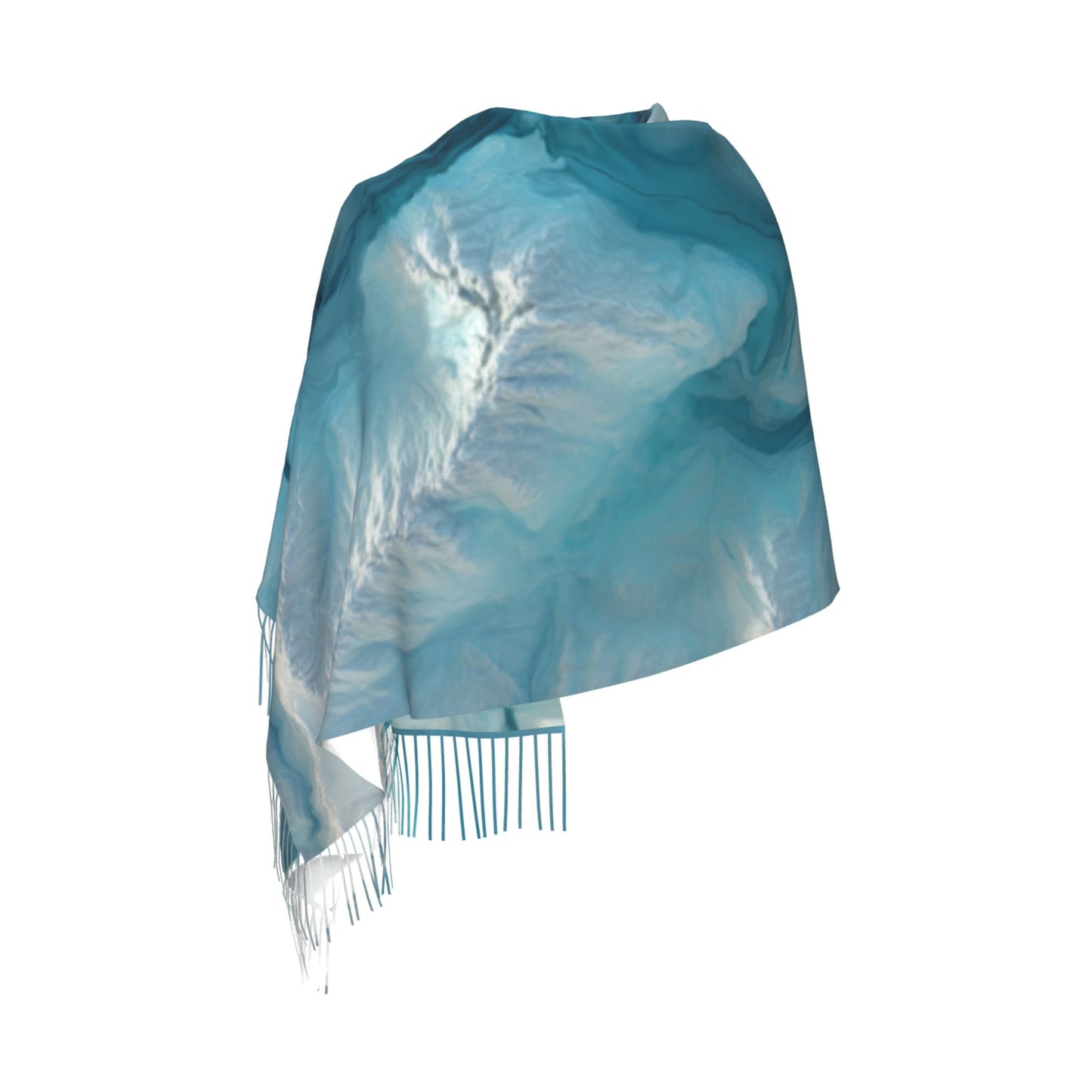 Glacier Texture Faux Cashmere Scarf with Tassels – Aerial Landscape Winter Wrap (77" x 27")