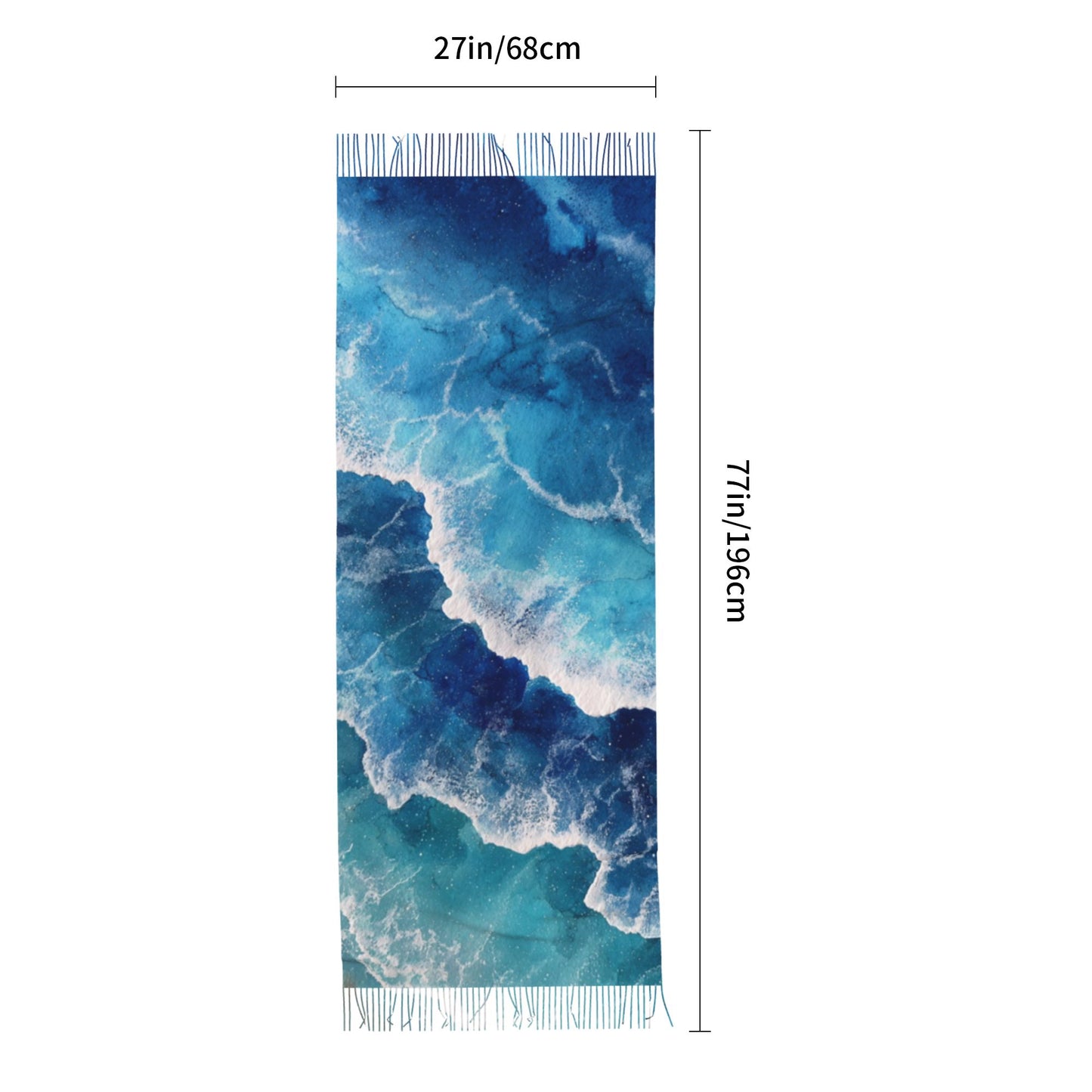 Gradient Blue Faux Cashmere Tassel Scarf – Warm & Soft Long Shawl Wrap (Vertical Style 77" × 27")