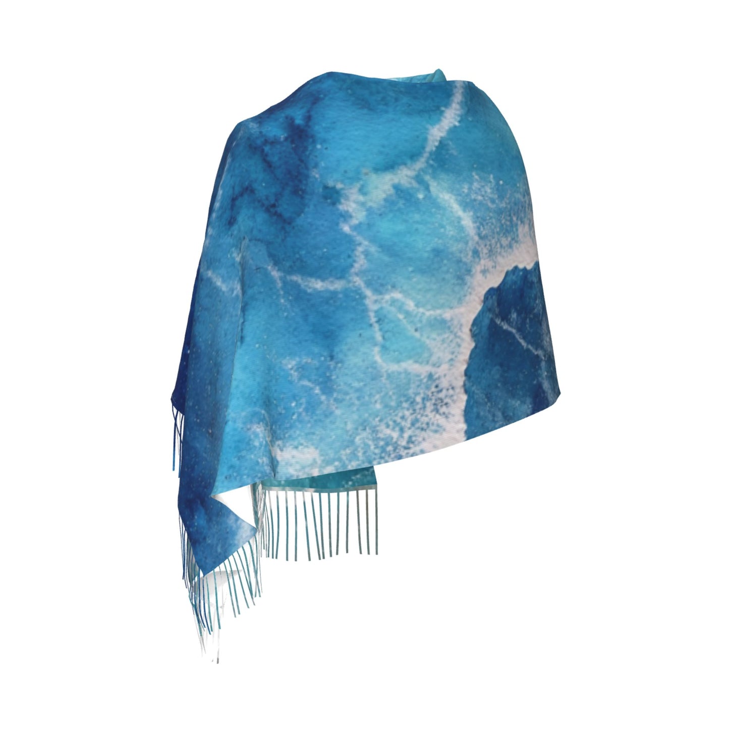Gradient Blue Faux Cashmere Tassel Scarf – Warm & Soft Long Shawl Wrap (Vertical Style 77" × 27")