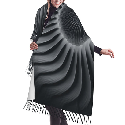 Turbine Engine Art Scarf – Faux Cashmere Oversized Winter Wrap with Industrial Minimalist Design (77" x 27")