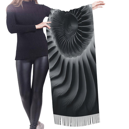 Turbine Engine Art Scarf – Faux Cashmere Oversized Winter Wrap with Industrial Minimalist Design (77" x 27")