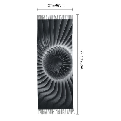 Turbine Engine Art Scarf – Faux Cashmere Oversized Winter Wrap with Industrial Minimalist Design (77" x 27")