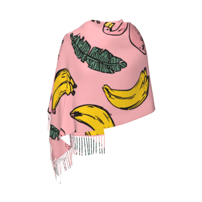 Pink Tropical Scarf – Faux Cashmere Warm Winter Shawl with Flamingos, Bananas & Leaves (77" x 27")