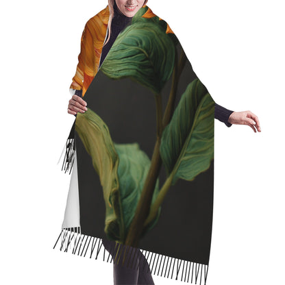 Sunflower Faux Cashmere Scarf – Long Vertical Shawl with Tassels, Warm & Artistic (77" x 27")