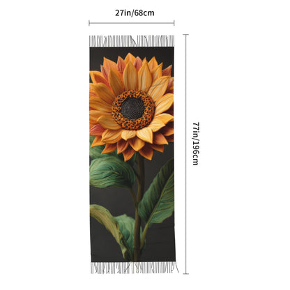 Sunflower Faux Cashmere Scarf – Long Vertical Shawl with Tassels, Warm & Artistic (77" x 27")