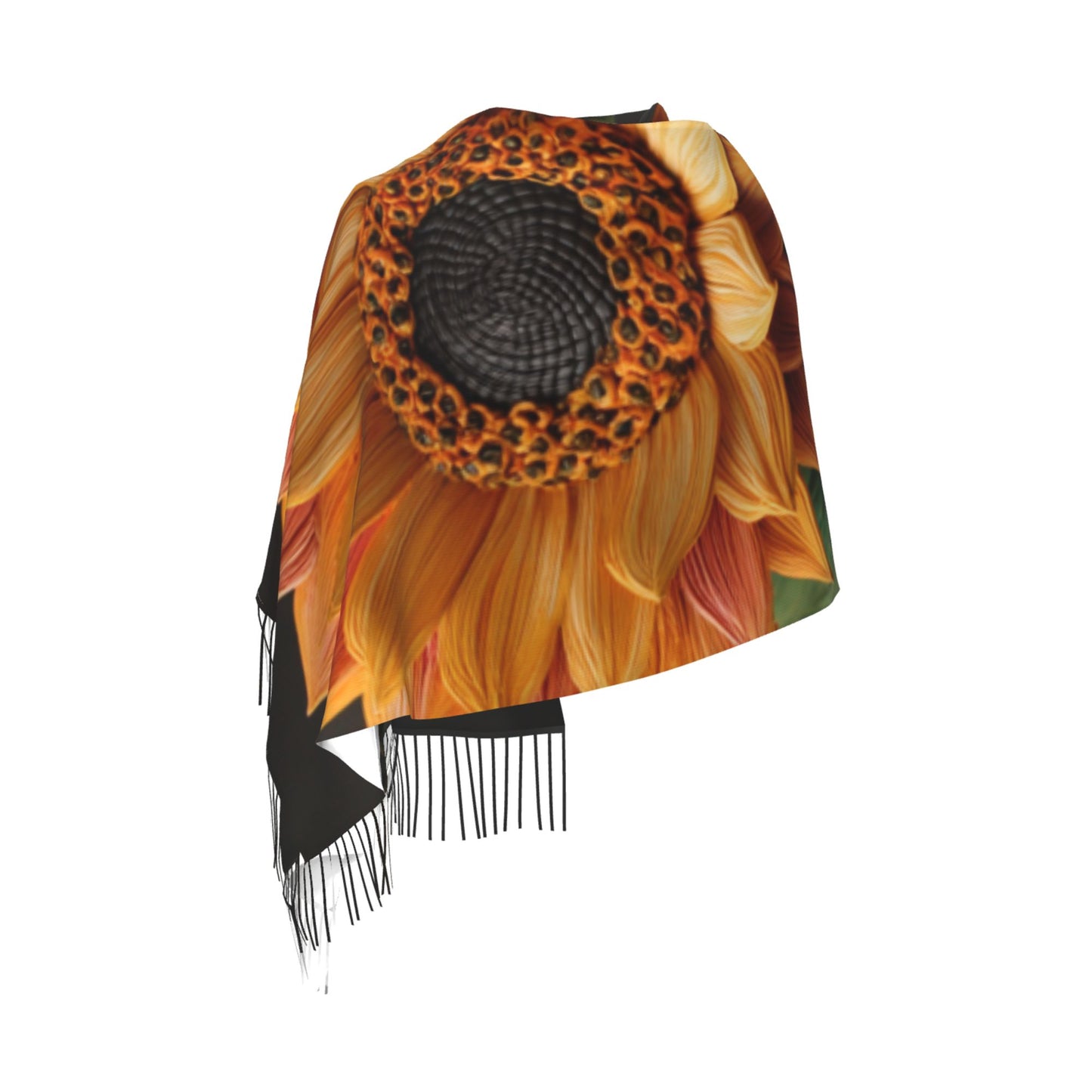 Sunflower Faux Cashmere Scarf – Long Vertical Shawl with Tassels, Warm & Artistic (77" x 27")