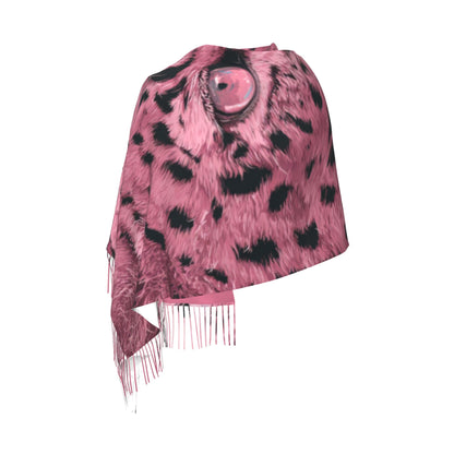 Pink Leopard Print Faux Cashmere Scarf – Bold Animal Pattern Long Winter Wrap with Tassels (77" x 27")