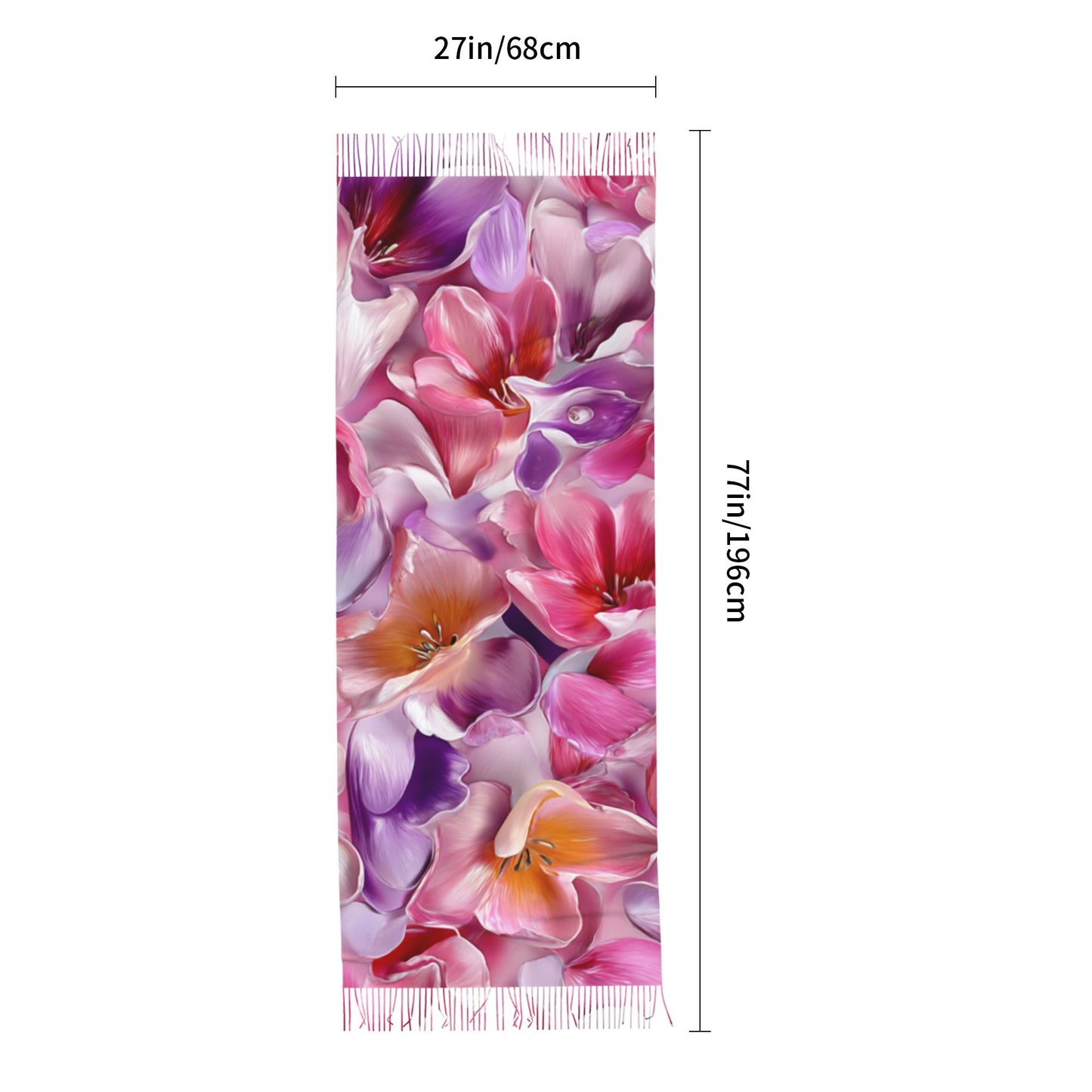 Colorful Floral Faux Cashmere Scarf – Romantic Multicolor Blossom Print Long Wrap with Tassels (77" x 27")