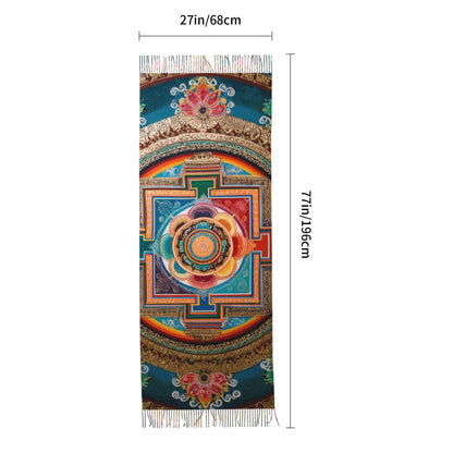 Mandala Pattern Faux Cashmere Tassel Scarf – Colorful Boho Spiritual Long Wrap (77" x 27")