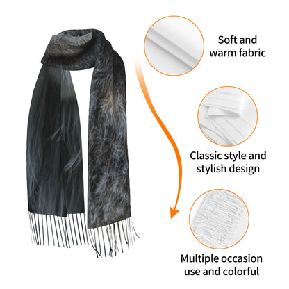 Blue-Eyed Lynx Faux Cashmere Scarf – Wild Animal Portrait Long Tassel Wrap (77" x 27")