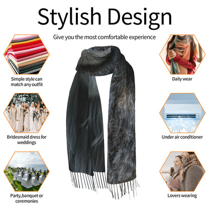 Blue-Eyed Lynx Faux Cashmere Scarf – Wild Animal Portrait Long Tassel Wrap (77" x 27")