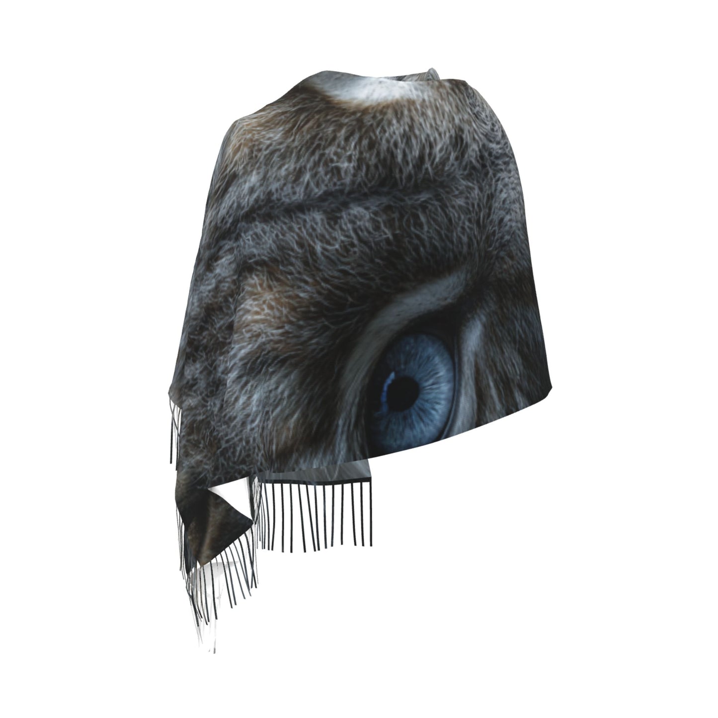 Blue-Eyed Lynx Faux Cashmere Scarf – Wild Animal Portrait Long Tassel Wrap (77" x 27")