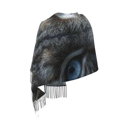 Blue-Eyed Lynx Faux Cashmere Scarf – Wild Animal Portrait Long Tassel Wrap (77" x 27")