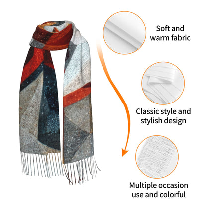 Starlight Geometry Faux Cashmere Tassel Scarf – Color Block Winter Shawl (77" x 27")