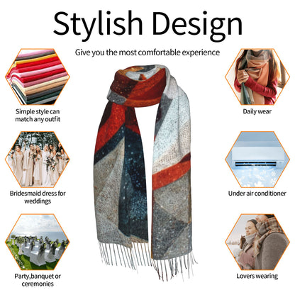 Starlight Geometry Faux Cashmere Tassel Scarf – Color Block Winter Shawl (77" x 27")