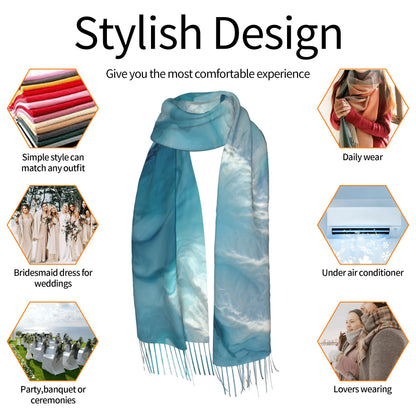 Glacier Texture Faux Cashmere Scarf with Tassels – Aerial Landscape Winter Wrap (77" x 27")