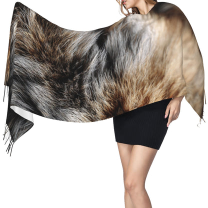 Faux Fur Pattern Faux Cashmere Scarf – Long Vertical Winter Tassel Wrap (77" x 27")
