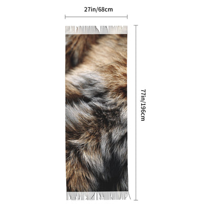 Faux Fur Pattern Faux Cashmere Scarf – Long Vertical Winter Tassel Wrap (77" x 27")