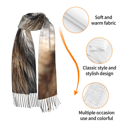 Faux Fur Pattern Faux Cashmere Scarf – Long Vertical Winter Tassel Wrap (77" x 27")
