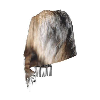 Faux Fur Pattern Faux Cashmere Scarf – Long Vertical Winter Tassel Wrap (77" x 27")